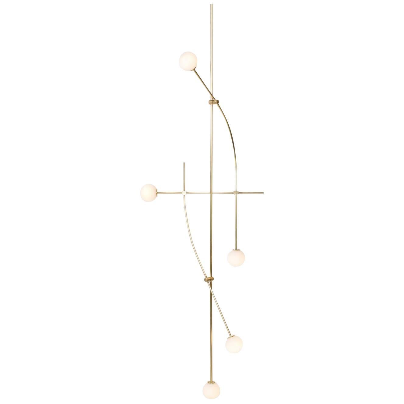 8' Tall Tempo Chandelier in Brass with Handblown Glass Globes For Sale