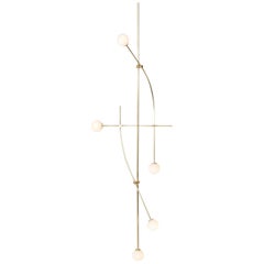 8' Tall Tempo Chandelier in Brass with Handblown Glass Globes