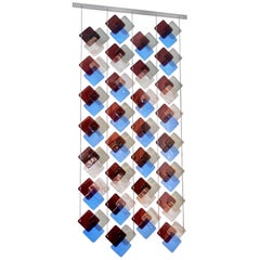 Organic Modern Italian Geometric Gray Purple Aqua Murano Glass Curtain / Divider