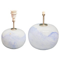 Two white and blue "Jasmin" lamps Holmegaard Lamps design Mutsuo Inoue 1984