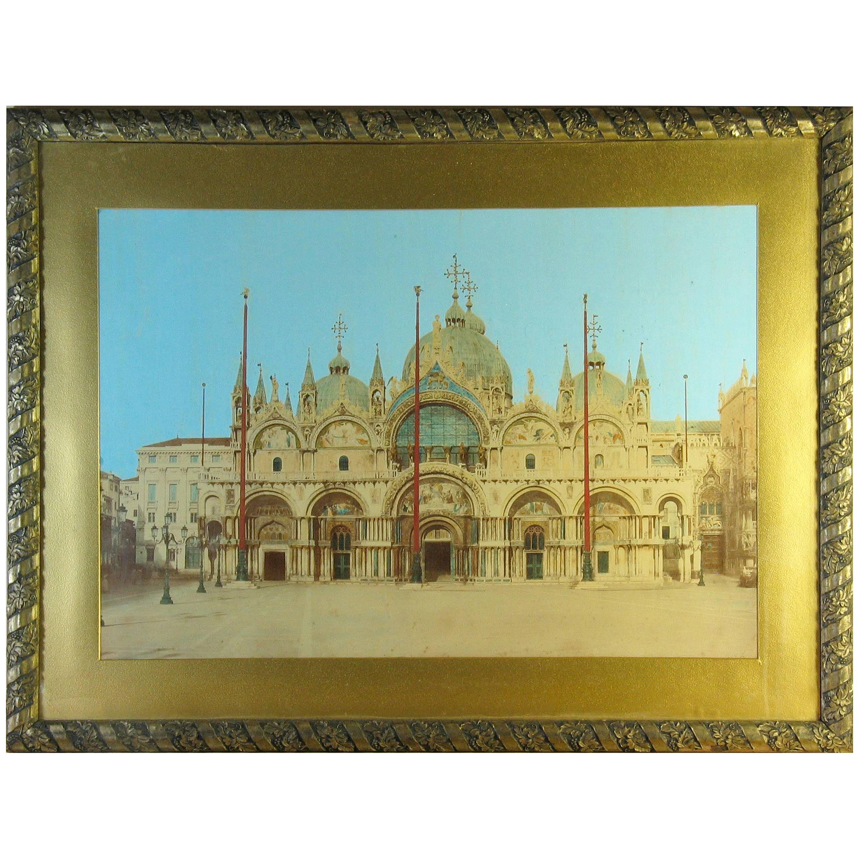 Impressive Hand-Tinted Albumen Mammoth Plate Print of Basilica San Marco Venice