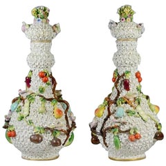 Antique Lovely Pair of Meissen Style Volkstedt Schneeballen Vases