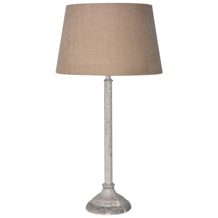 Vintage Grey Metal Base Lamp For Sale