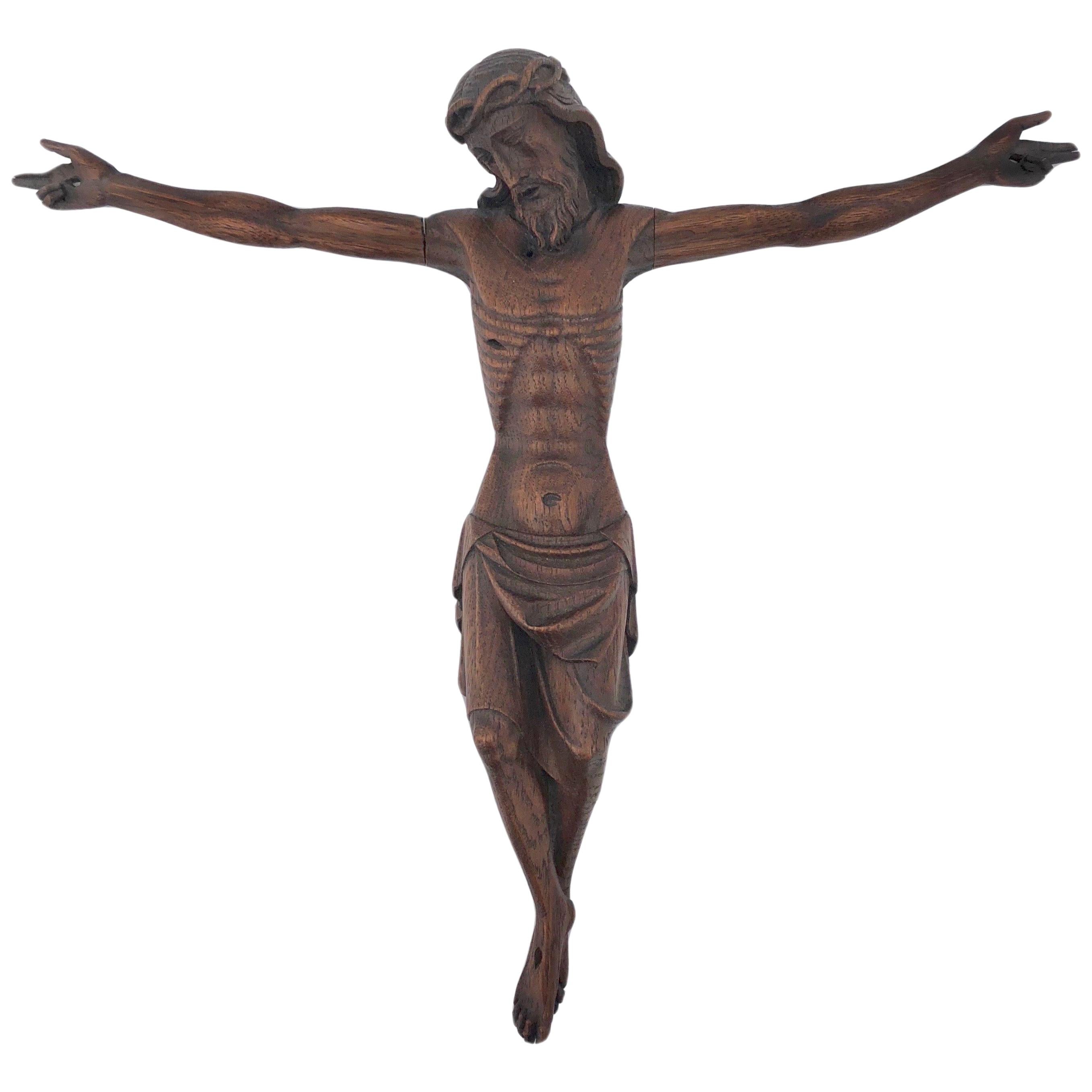 Rare Early 1800s Gorgeous Hand Carved French Wooden Christ im Angebot