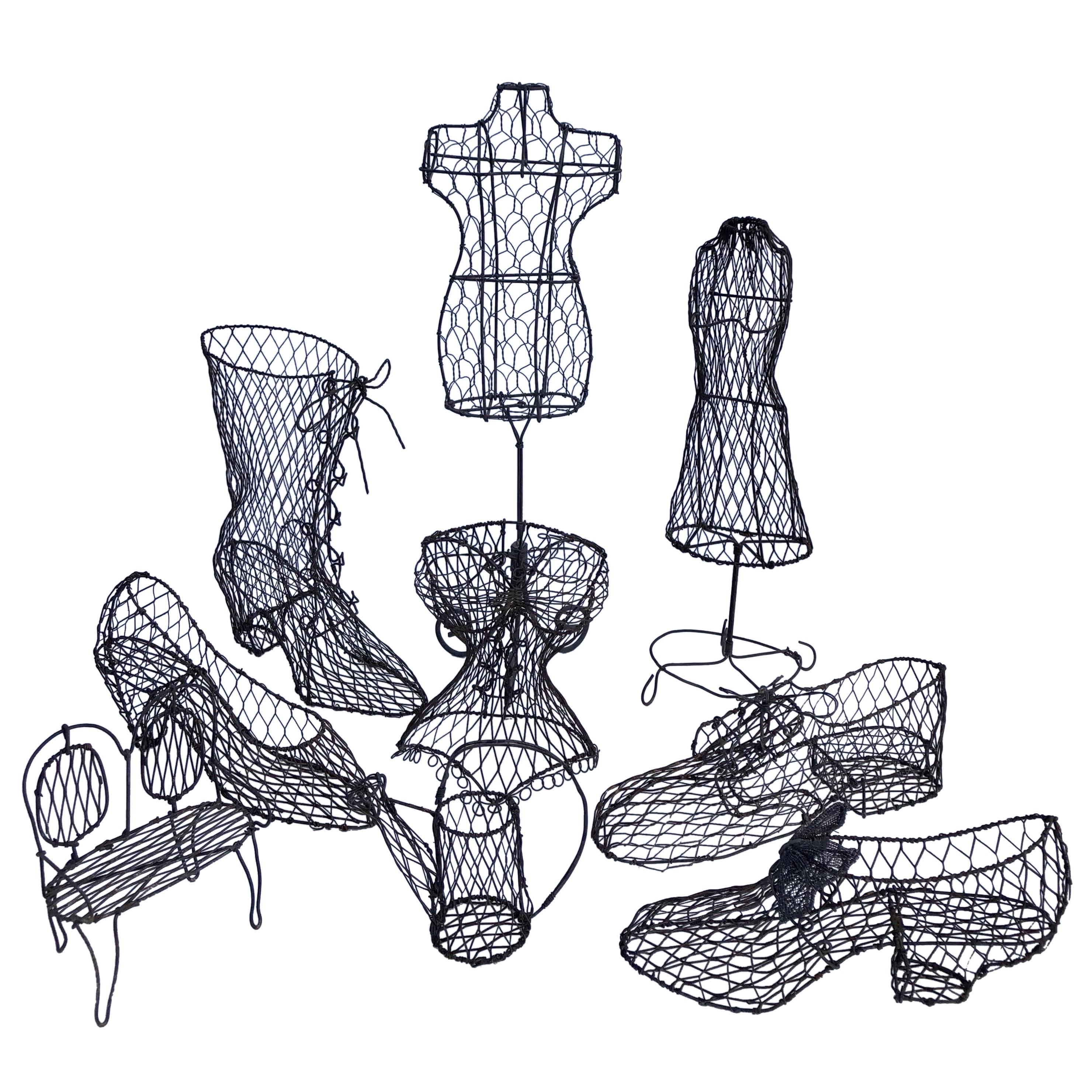 Collection of Nine French Handmade Wire Art Decorations, Mid-1900s For Sale