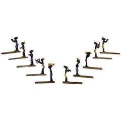 Set of Ten Knife Rests from the Ivory Coast, Iron Hand-Painted Aspects of Life