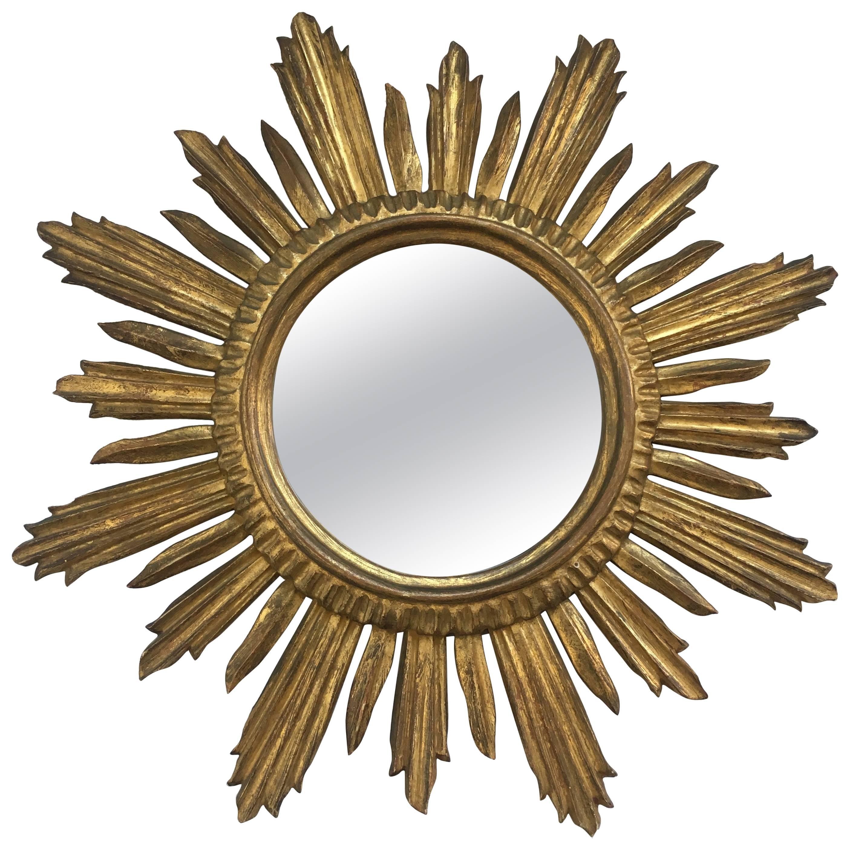 Vintage French Giltwood Sunburst Mirror For Sale