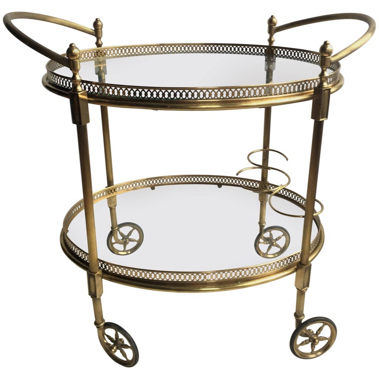 Vintage French Brass Oval Drinks Trolley/Bar Cart For Sale