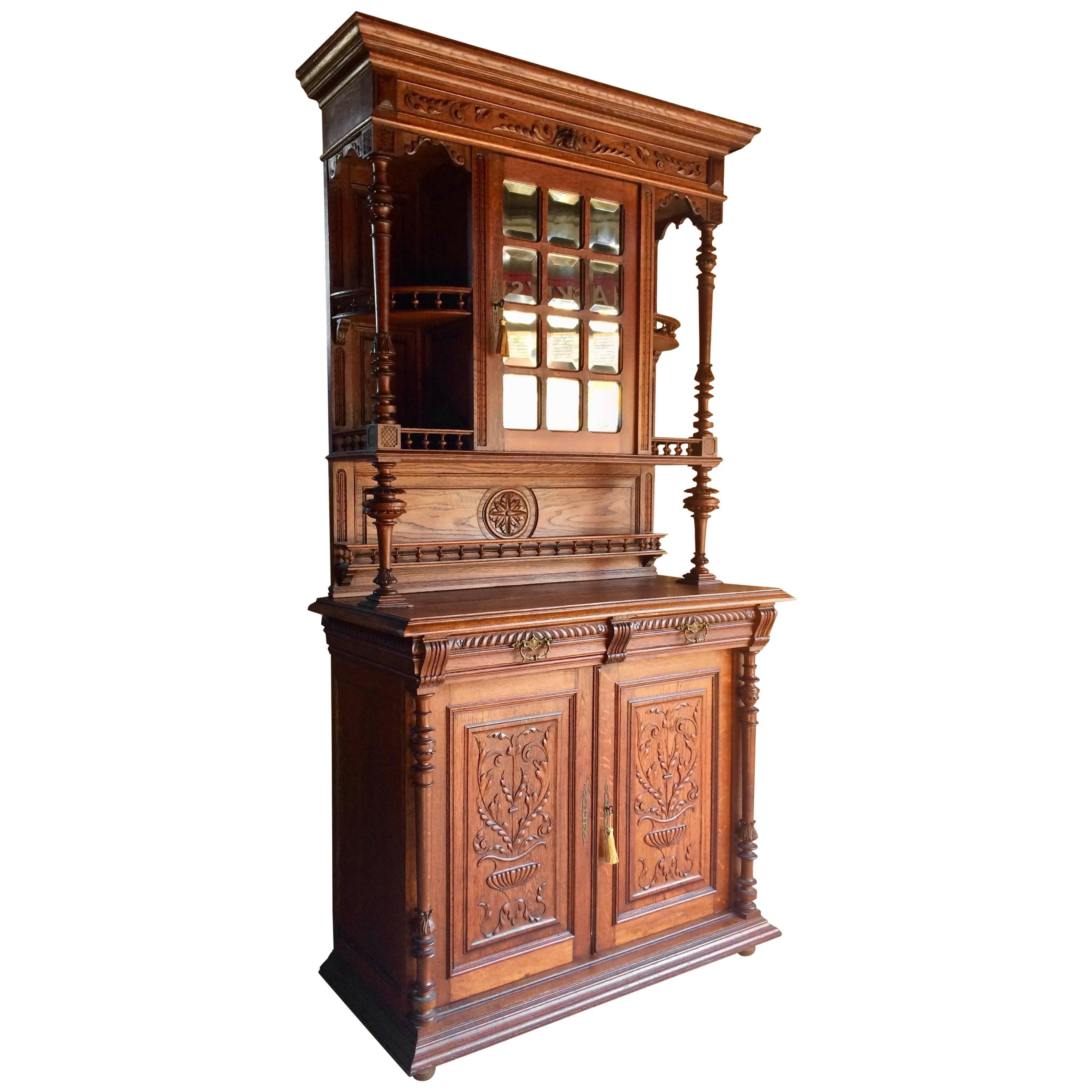 French Buffet Cabinet Dresser Cupboard Oak Antique 19th Century