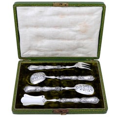 Used Coignet French All Sterling Silver Dessert Hors D'oeuvre Set 4 Pc, Original Box