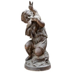 Cast Iron Statue of the Child and the Duck after Mathurin Moreau, 19th Century