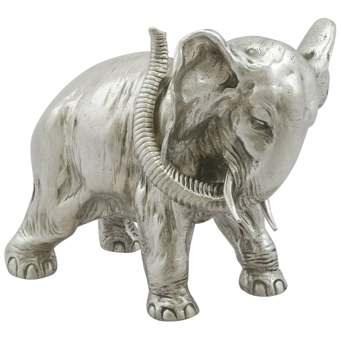 1890s Antique Russian Silver Table Ornament of an Elephant by Karl Fabergé