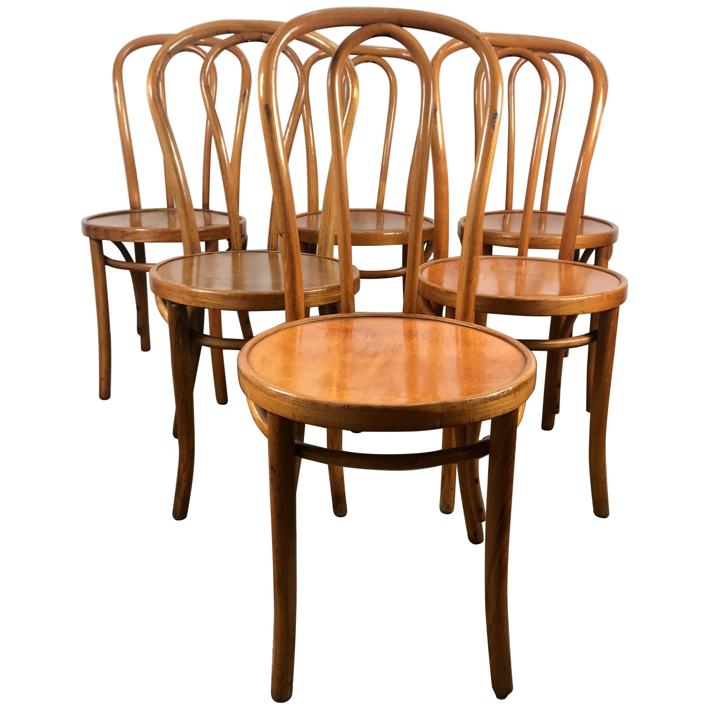 Set of Six Classic American Bentwood Side Chairs by Thonet, New York