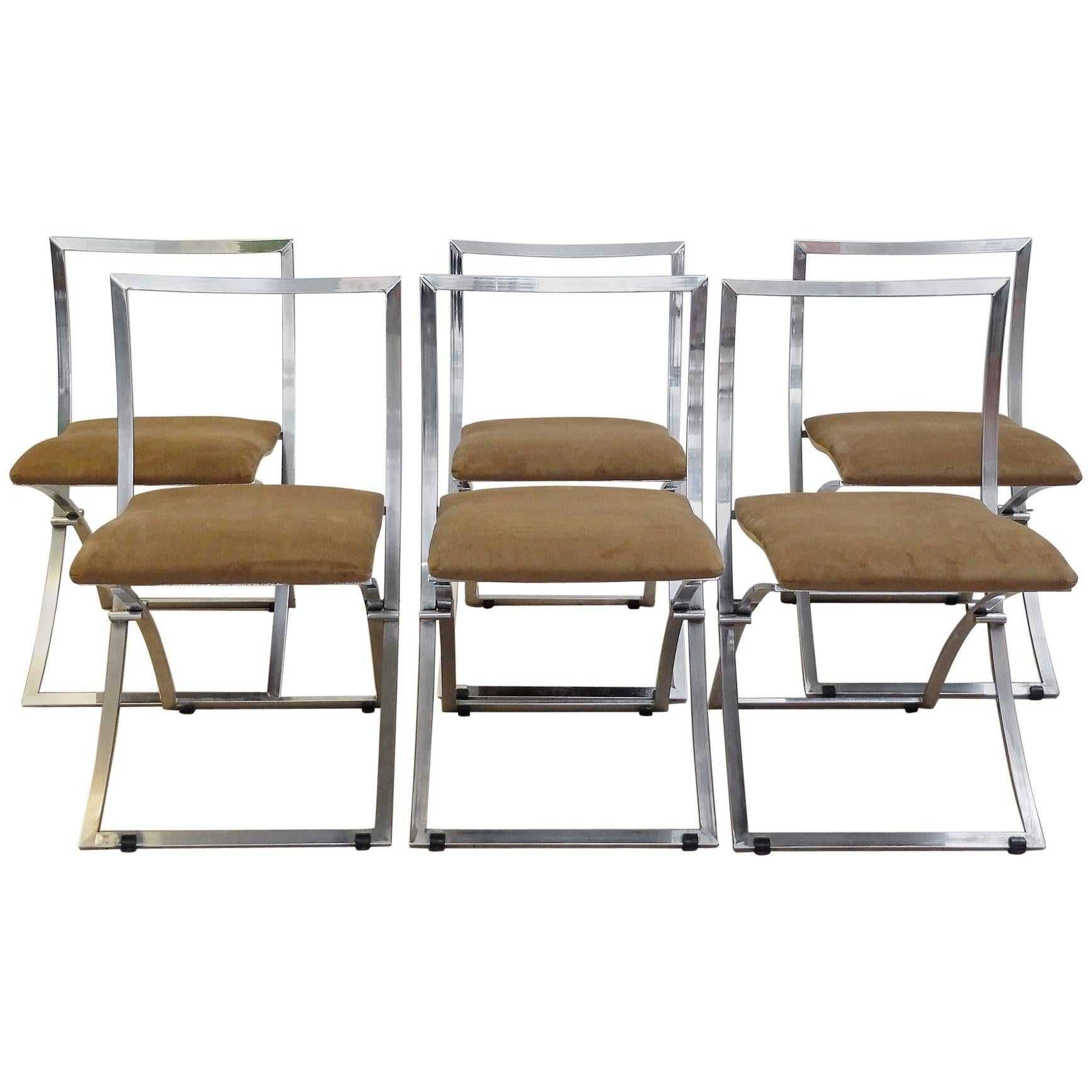 Six Marcello Cuneo Folding Chairs 'Model Luisa' for Mobel, Italia New Upholstery
