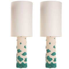 Pair of White Ceramic and Turquoise Howlite Lampes by Stdo