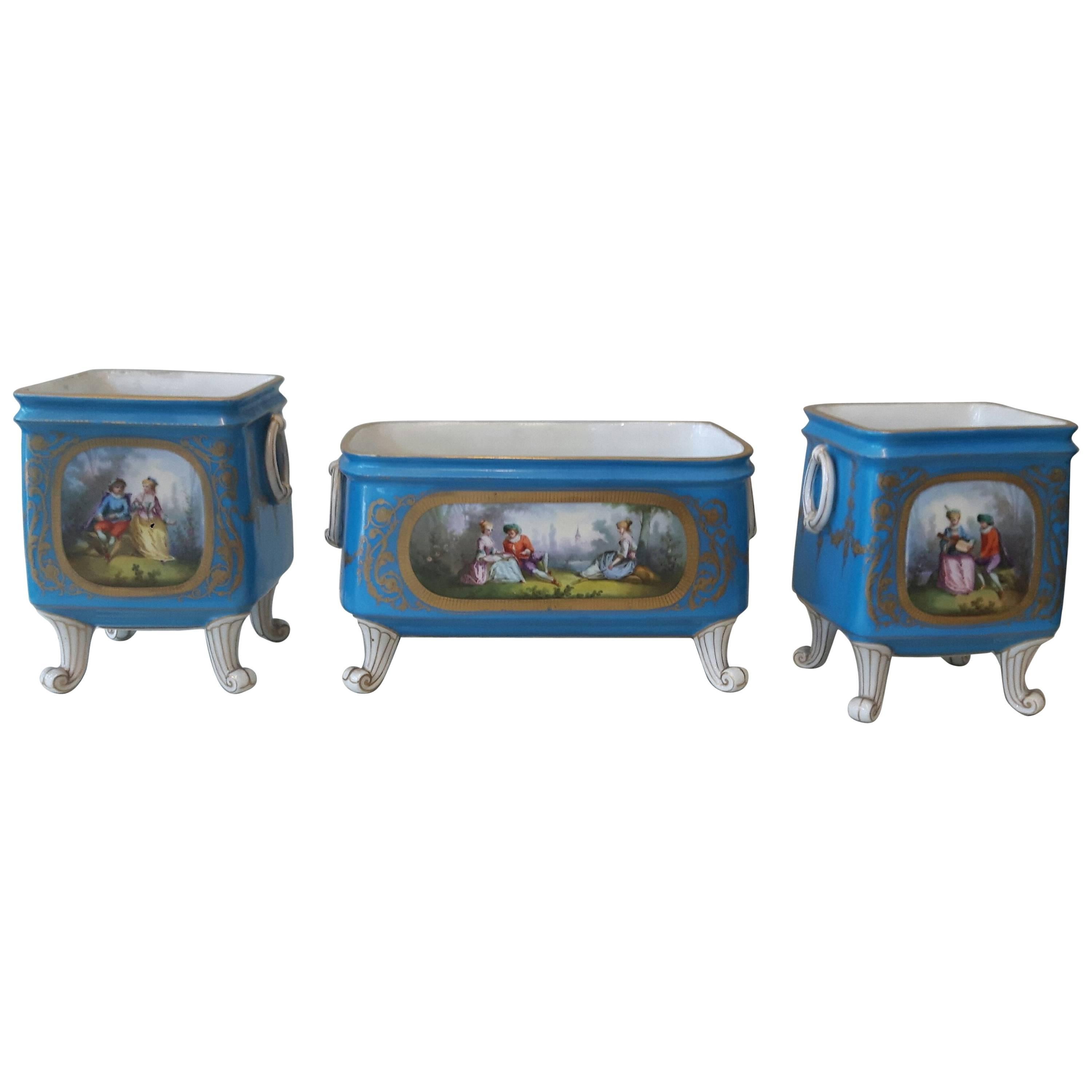 19th Century Sevres Style Trio Jardinieres For Sale