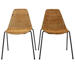 Midcentury Modern Rattan Two Chairs Basket Gian Franco Legler, 1951, Switzerland