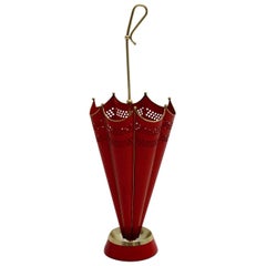 Red and Brass Mid-Century Modern Umbrella Stand, 1950s, Italy