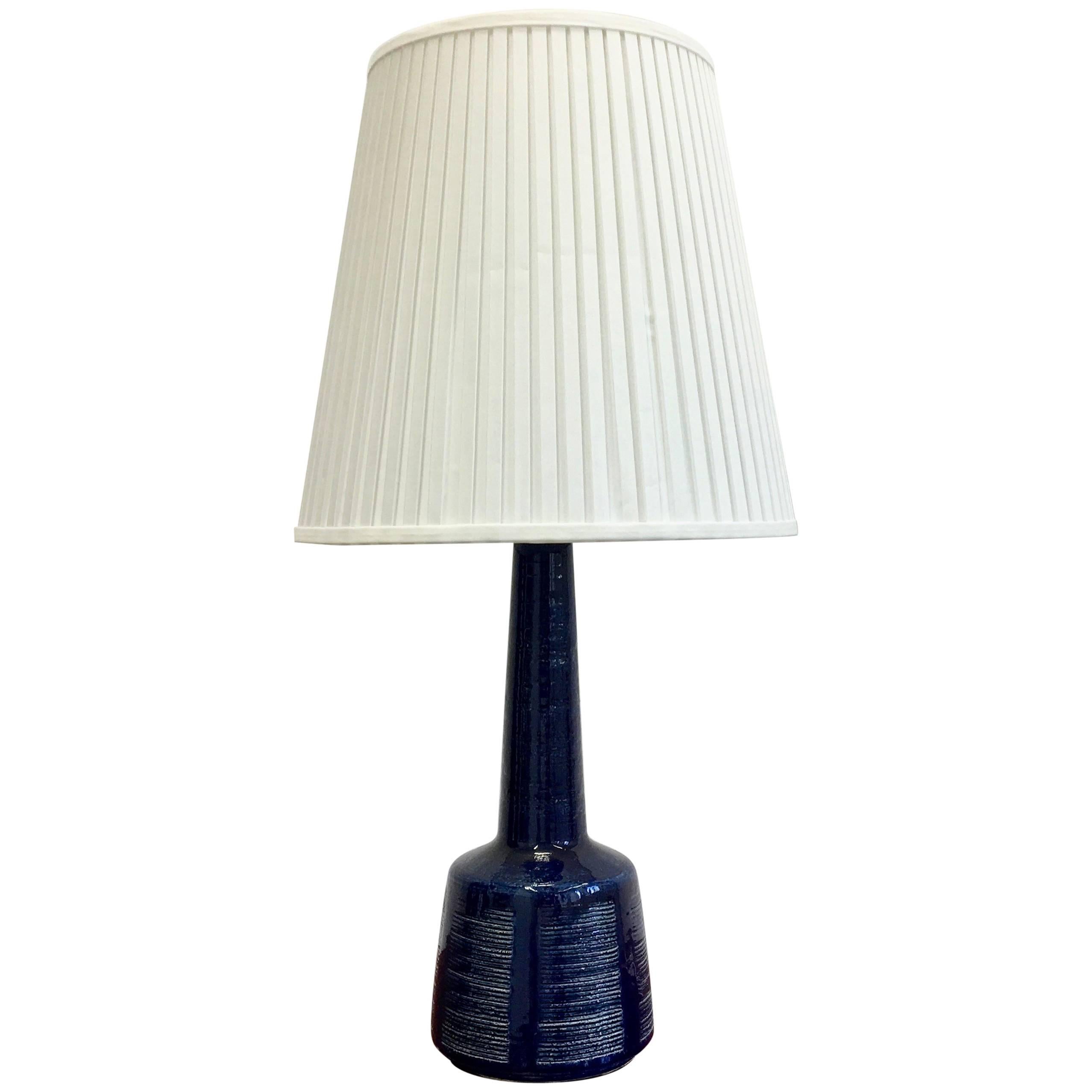 Large Dark Blue Danish Ceramic Table Lamp by Esben Klint for Palshus