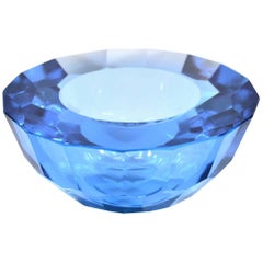 Flavio Poli Seguso Faceted Blue Sommerso Murano Glass Ashtray or Bowl circa 1960