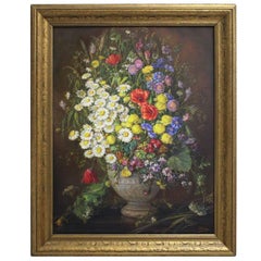 Art Deco Era Oil on Canvas Painting Wildflowers by Emil Fiala Vienna, 1930s