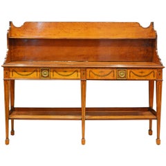 Superior English Adam Style Three-Tier Inlaid Tiger Maple Server or Sideboard