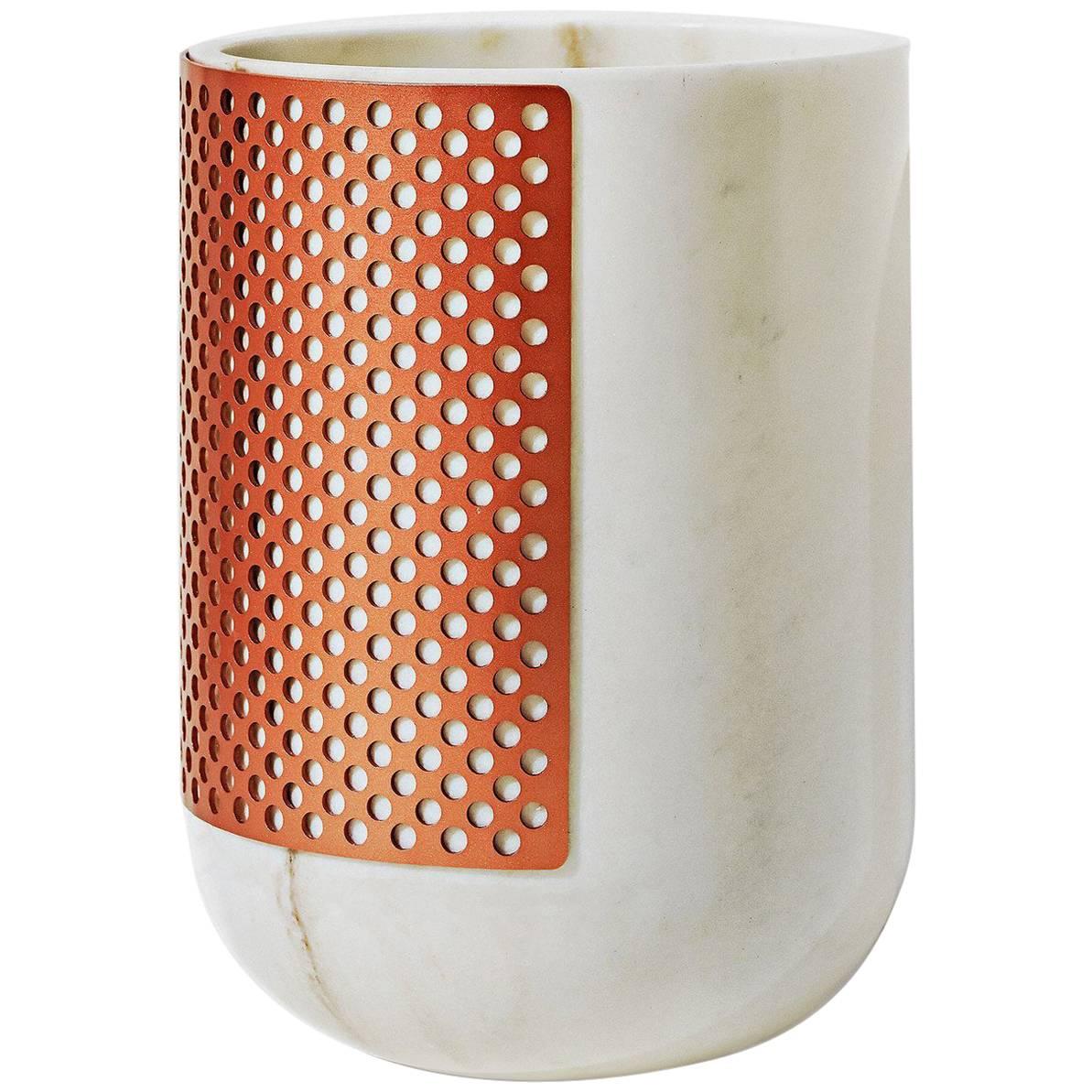 Rabbet Vase 01, Pink or White Marble and Copper For Sale