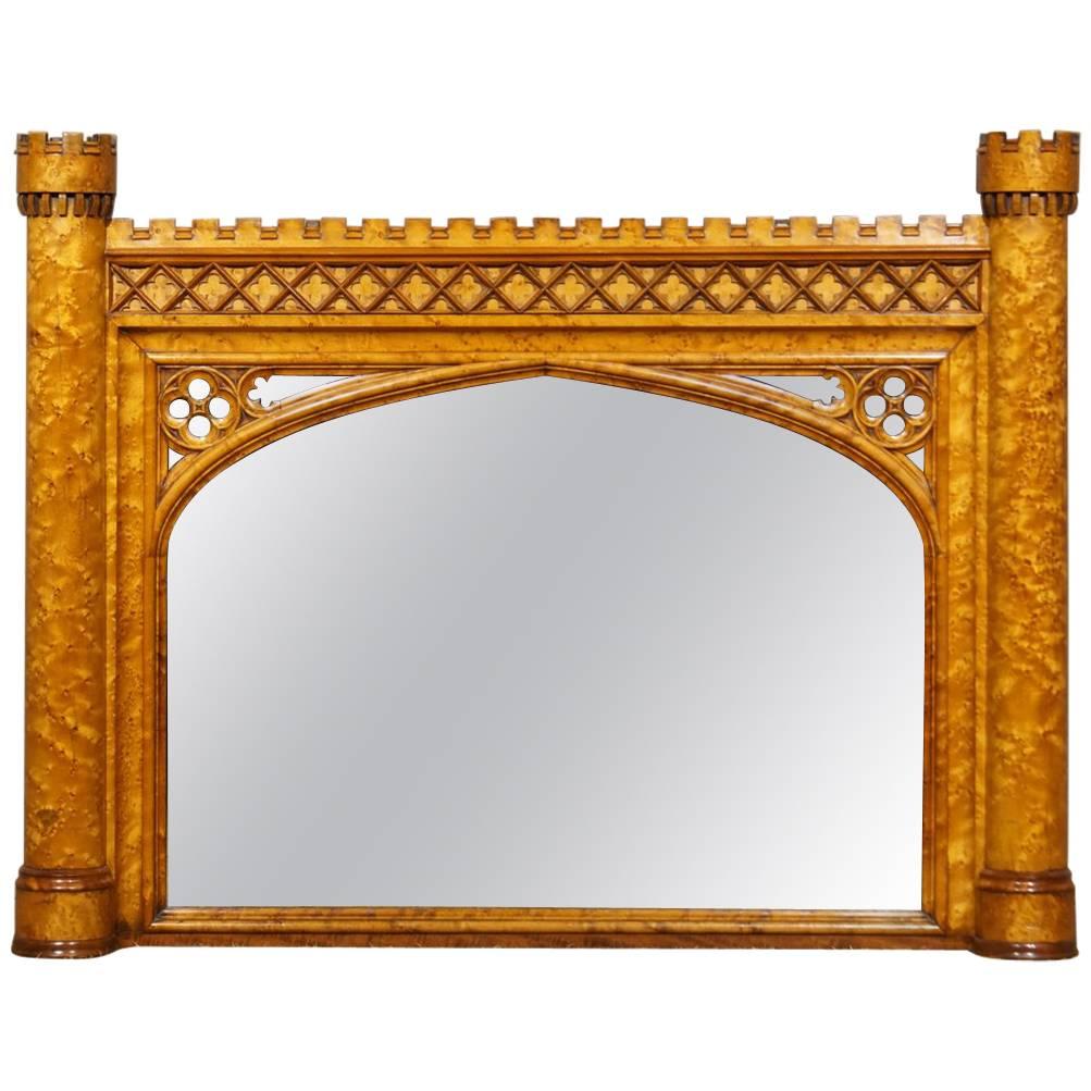 Bird's-Eye Maple and Mahogany Mirror in the Gothic Taste, of Golden Color