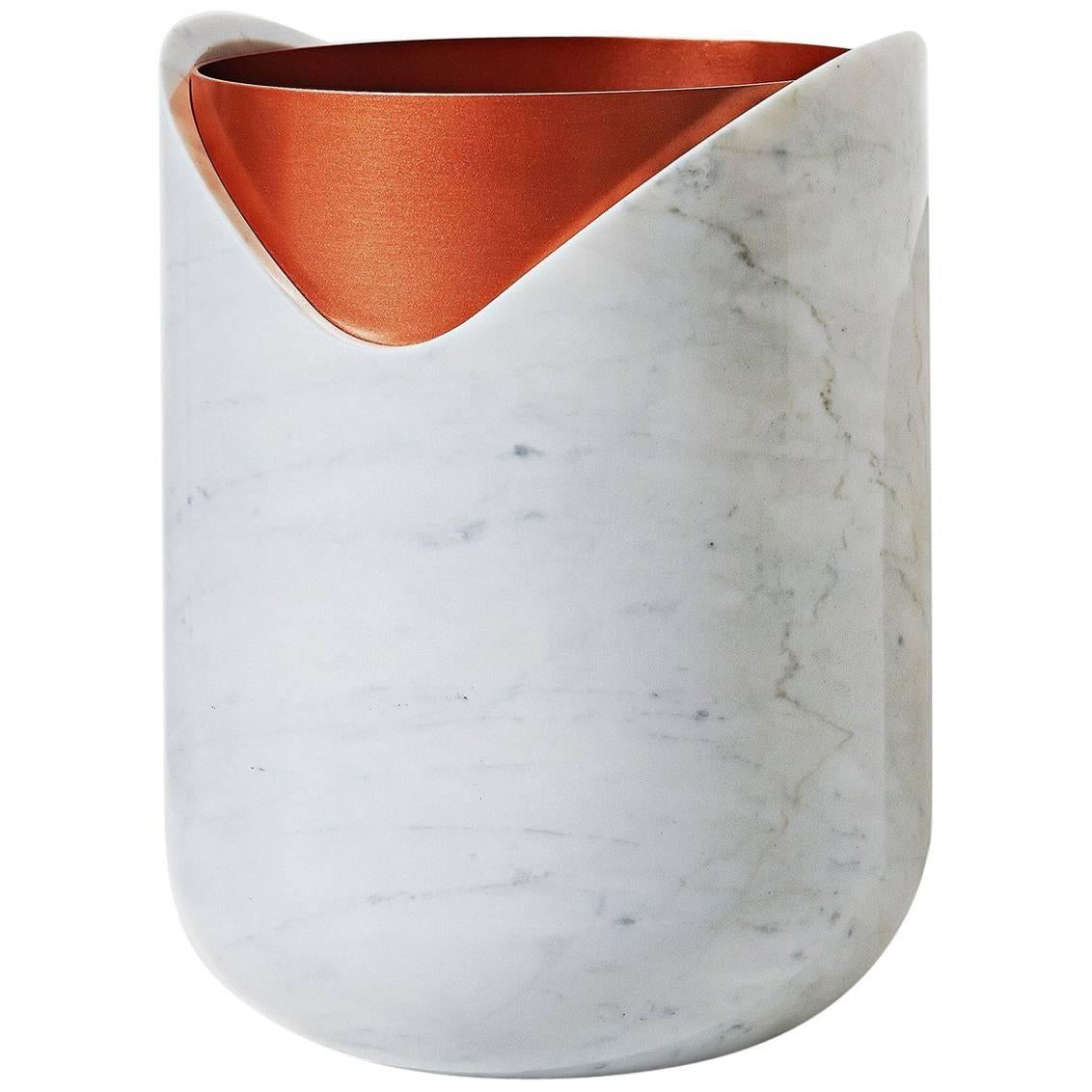 Rabbet Vase 02, White Marble and Copper For Sale