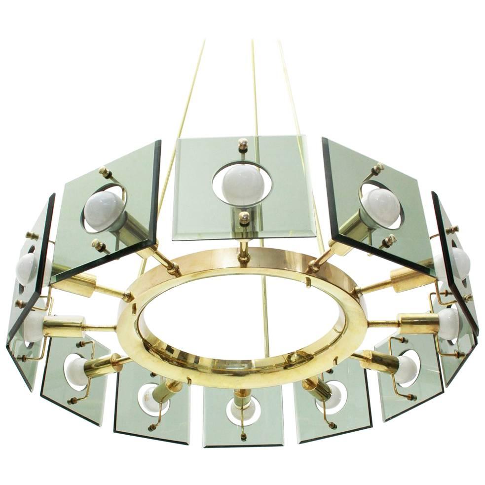 Italian Brass Midcentury Twelve-Light Chandelier by Gino Paroldo, 1950s