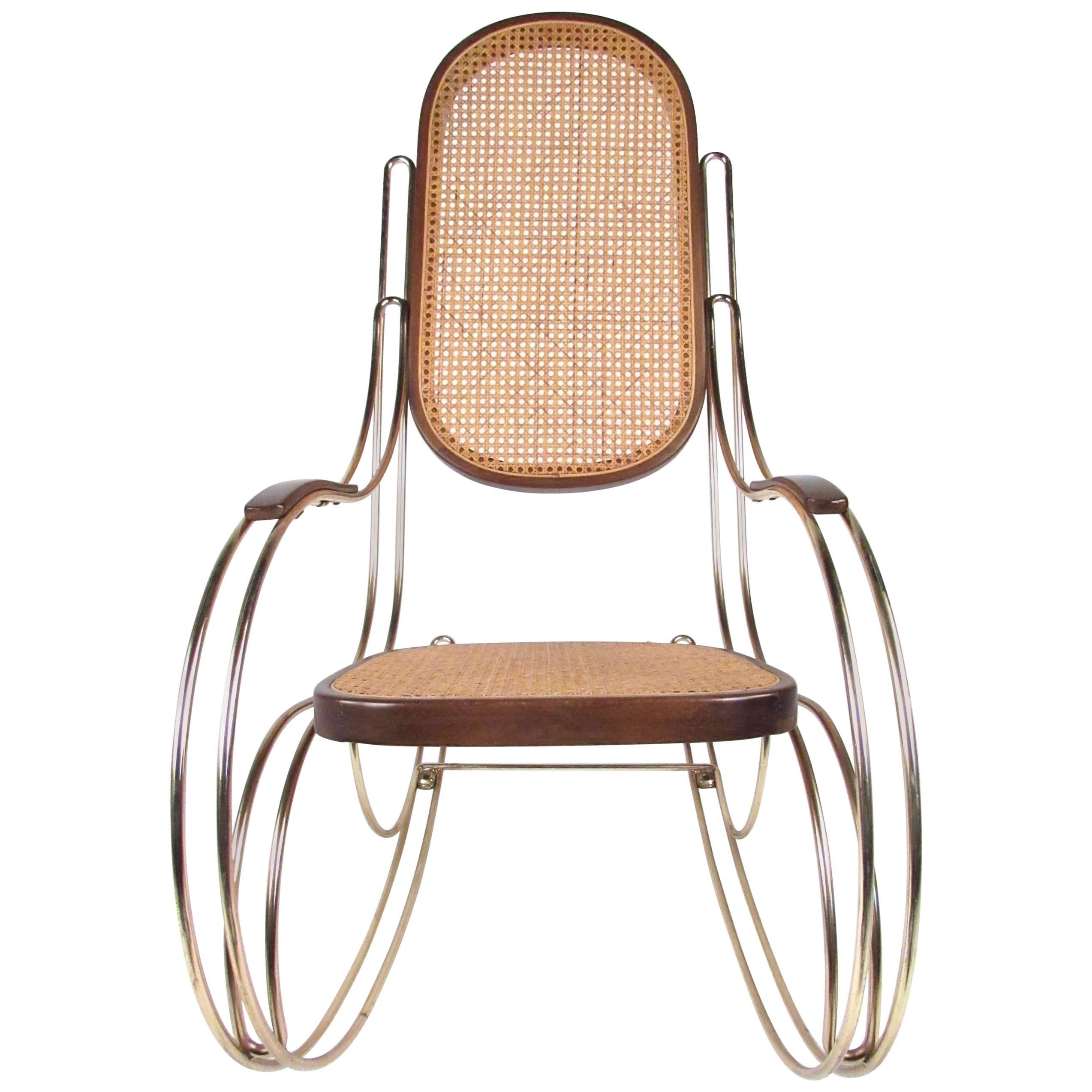 Italian Brass and Cane Rocking Chair
