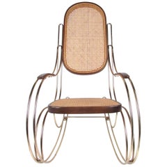 Retro Italian Brass and Cane Rocking Chair