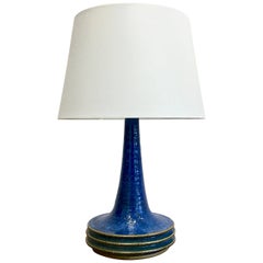 Tall Danish Blue Mid-Century Modern Ceramic Table Lamp by Axella for Tromborg