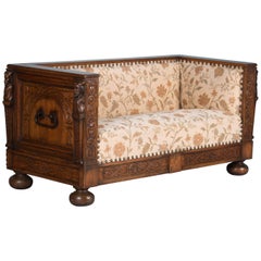 Carved Antique Swedish Oak Bench Sofa