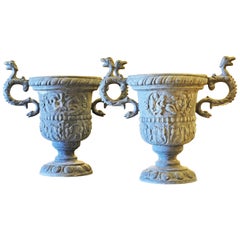 Pair of Magnificent English Late Georgian Serpent Handled Lead Urns or Planters
