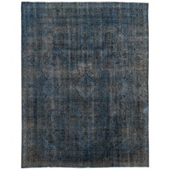 Vintage Blue Distressed Overdyed Rug, 9.07x12.10