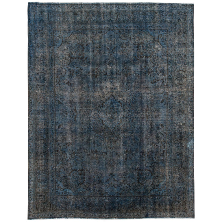 Vintage Blue Overdyed Rug, 13.03x9.10 For Sale at 1stdibs