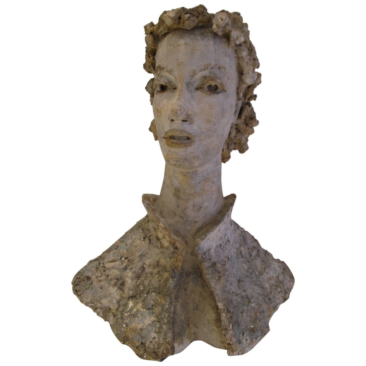 Large Plaster Sculpture Bust of Dede Pritzlaff by Marguerite Stix