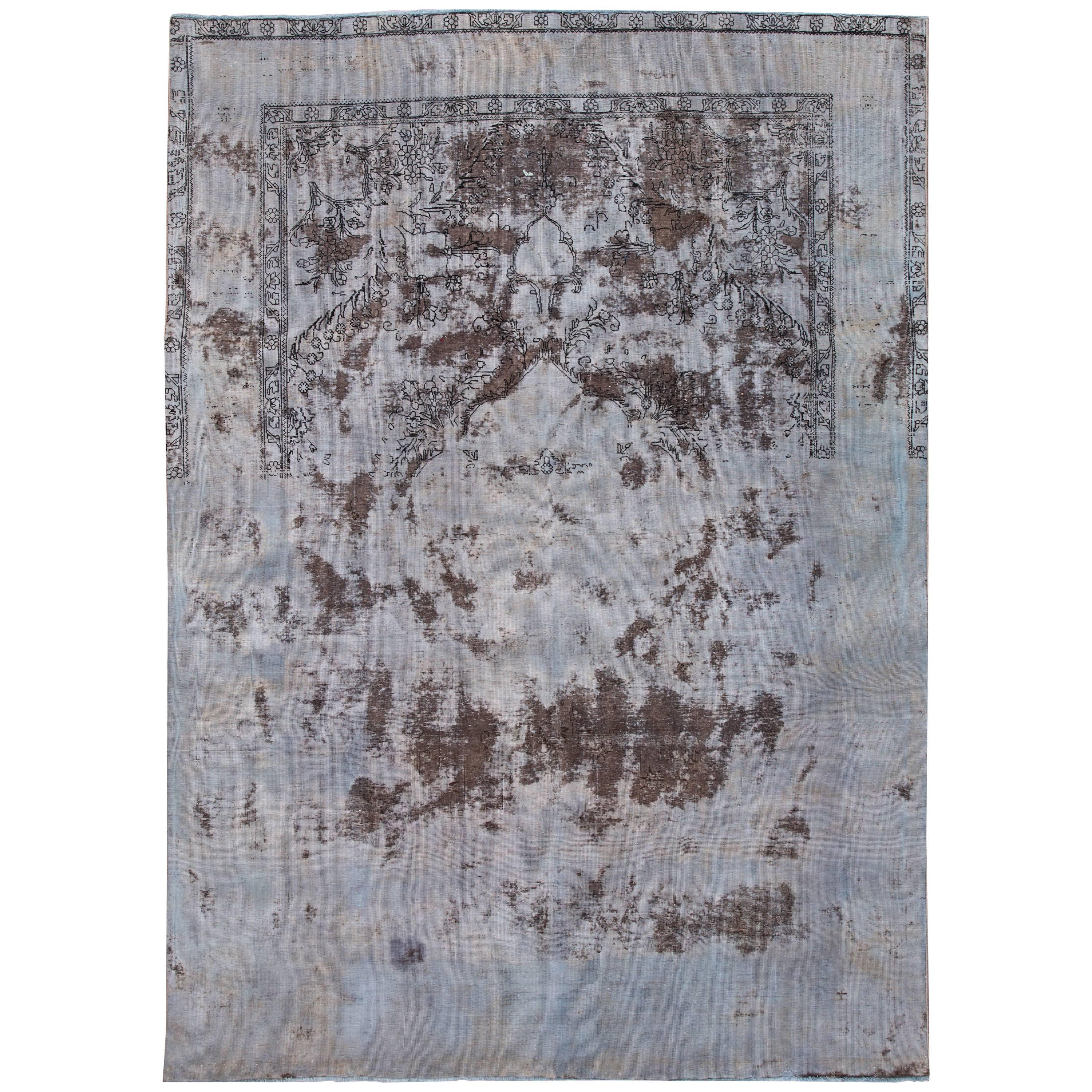 Vintage Gray Distressed Overdyed Rug, 9.04x13.01
