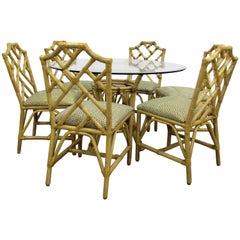 McGuire Chinese Chippendale Bamboo Rattan Chairs and Round Table, Set