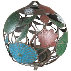 Japanese Big Bold Antique Lantern "Organic Orb" Form with Fine Enameled Details