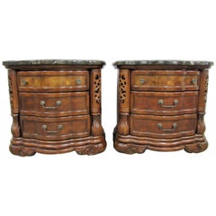 Pair of Michael Amini Bedside Chests with Tessellated Marble