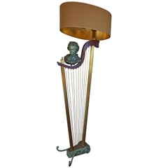 Lampadaire français à buste Beethoven et harpe en laiton de style Art Déco des années 1950 par G. LeRoux