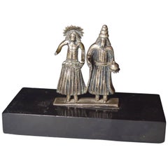 Rare Small Pair of Andean Silver Nativity Figures, circa 16th Century Peru