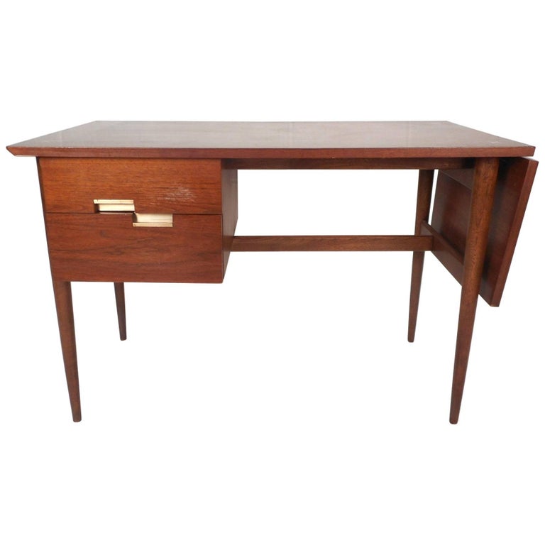 American Of Martinsville Drop Leaf Walnut Desk By Merton Gershun