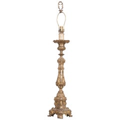 French 19th Century Brass Altar Candlestick Lamp