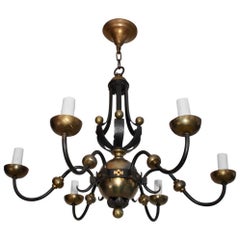 Rare French 1940s Wrought Iron Chandelier Attributed to Gilbert Poillerat