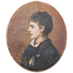 Antique French 19th Century Oil Profile Portrait