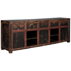 Large Antique Chinese Sideboard Painted Black with Red Trim  