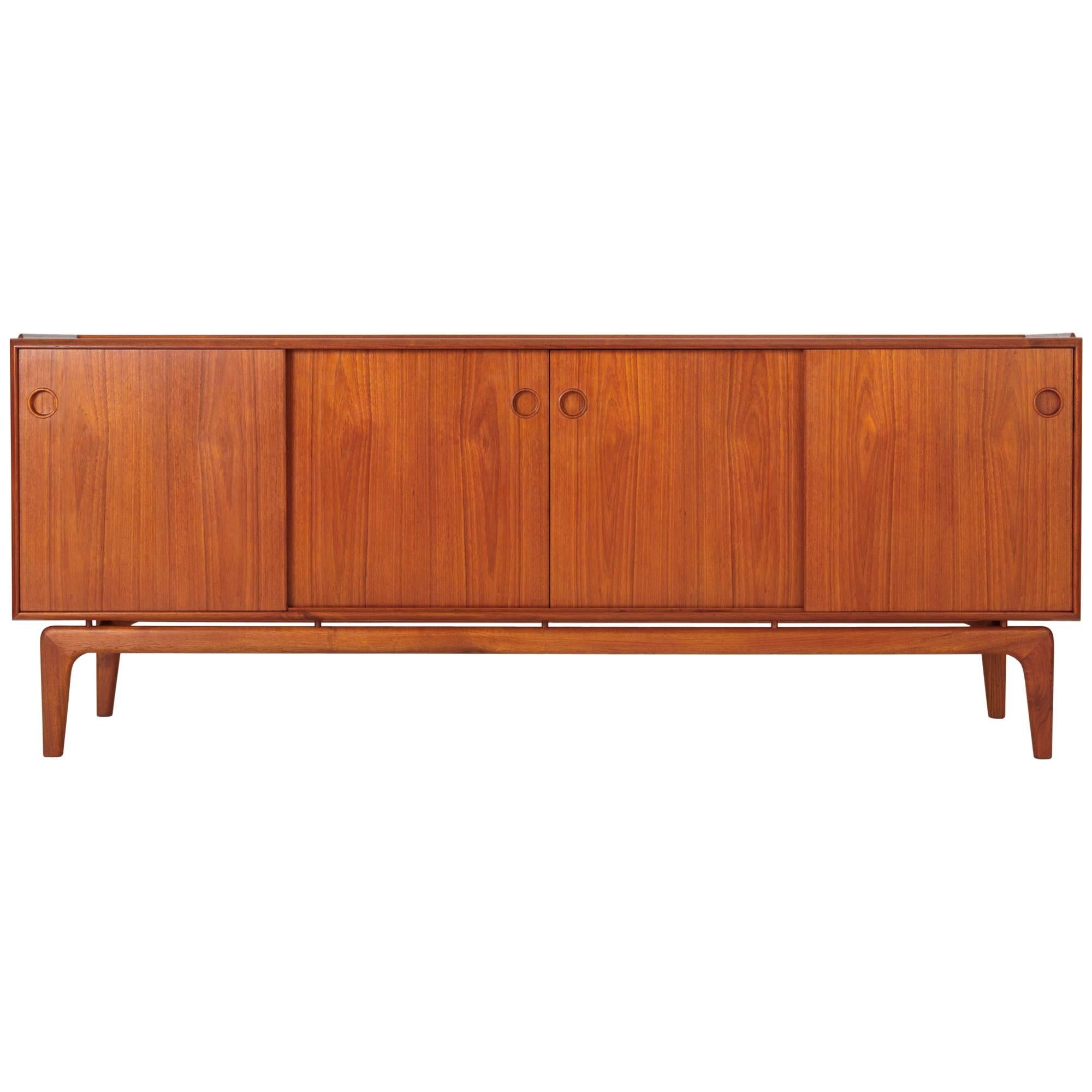 Teak Credenza with Sliding Doors by Arne Hovmand Olsen for Mogens Kold